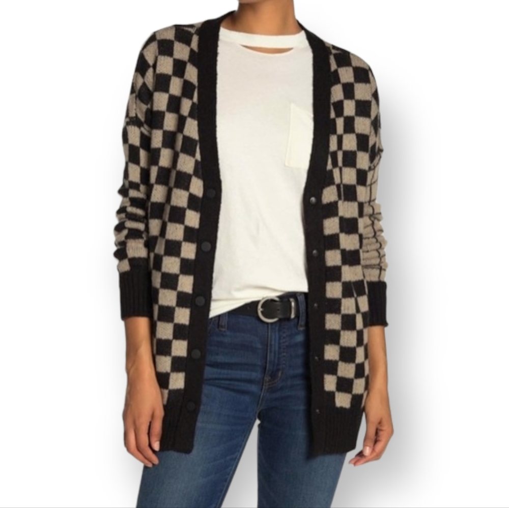 n:Philanthropy Isa Mohair Blend Cardigan Checker Print Oversized Drop Shoulder